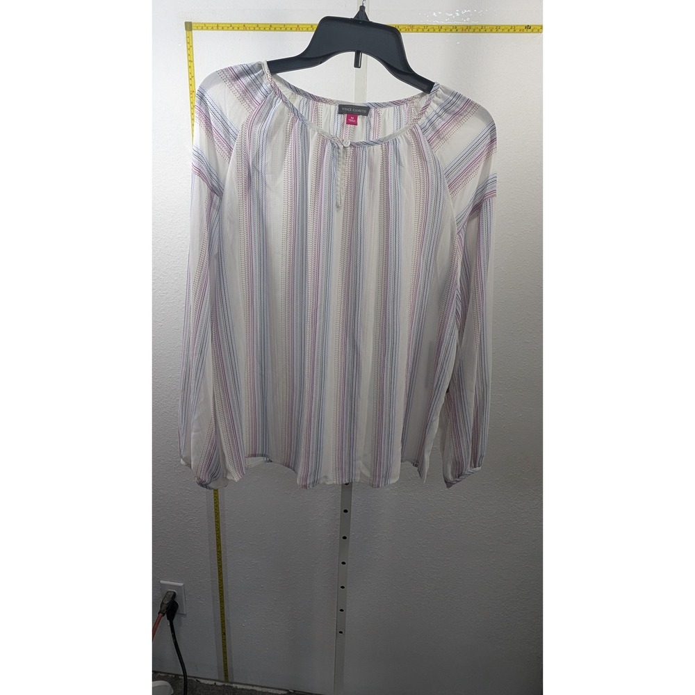 Vince Camuto Striped Long Sleeve Peasant Blouse White Multi Color Medium